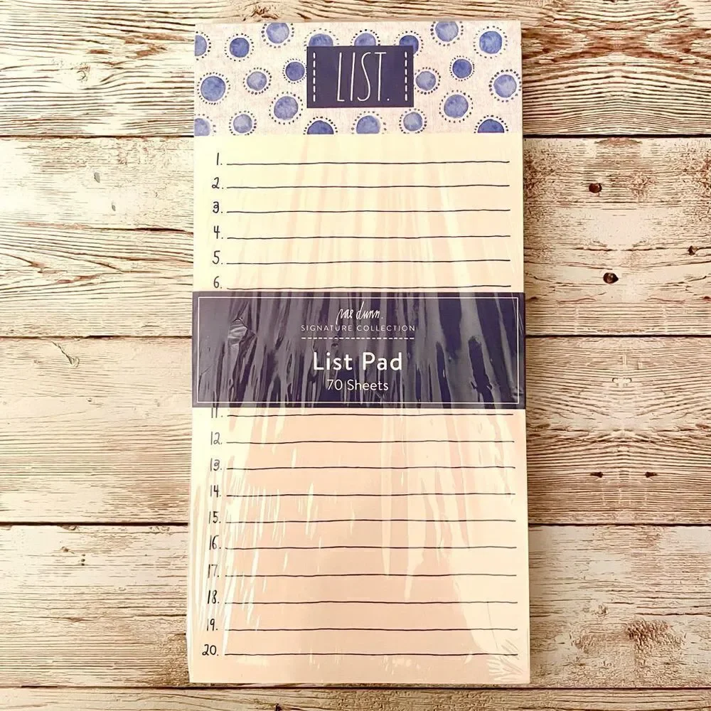 NWT Rae Dunn 2 Pc NOTEPAD / LIST Notepad Set Ivory PInk Blue Printed 140 Sheets